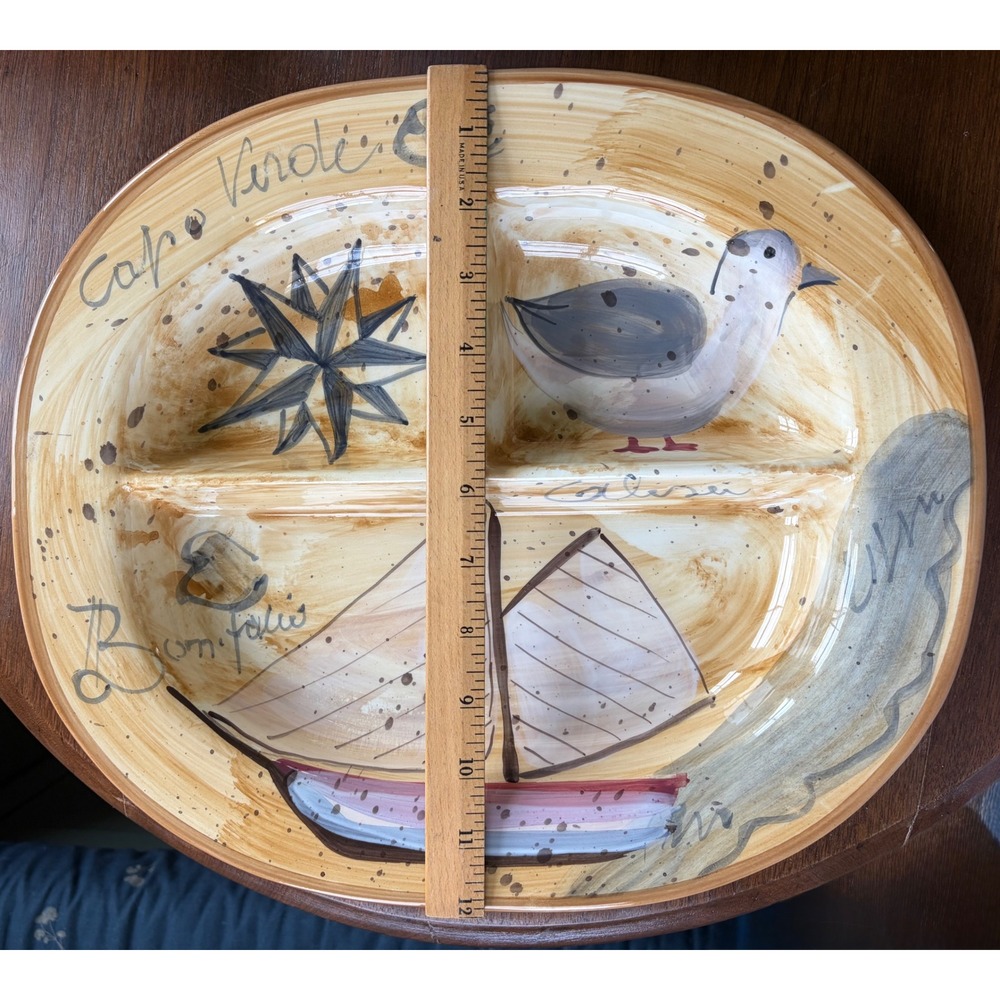Lillian Vernon Vintage Italian Ceramic Divided Platter Nautical Sailboat Seagull - Picture 2 of 9